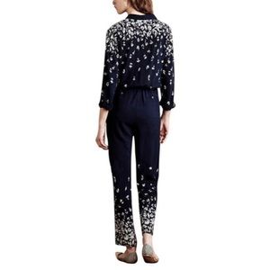 {LILKA} Anthropologie Dark Blue Floral Jumpsuit